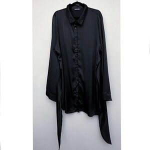 Boo Hoo Black Satin Button Down Shirt Dress